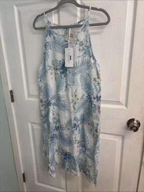 Light Blue Tropical Print Halter Sundress